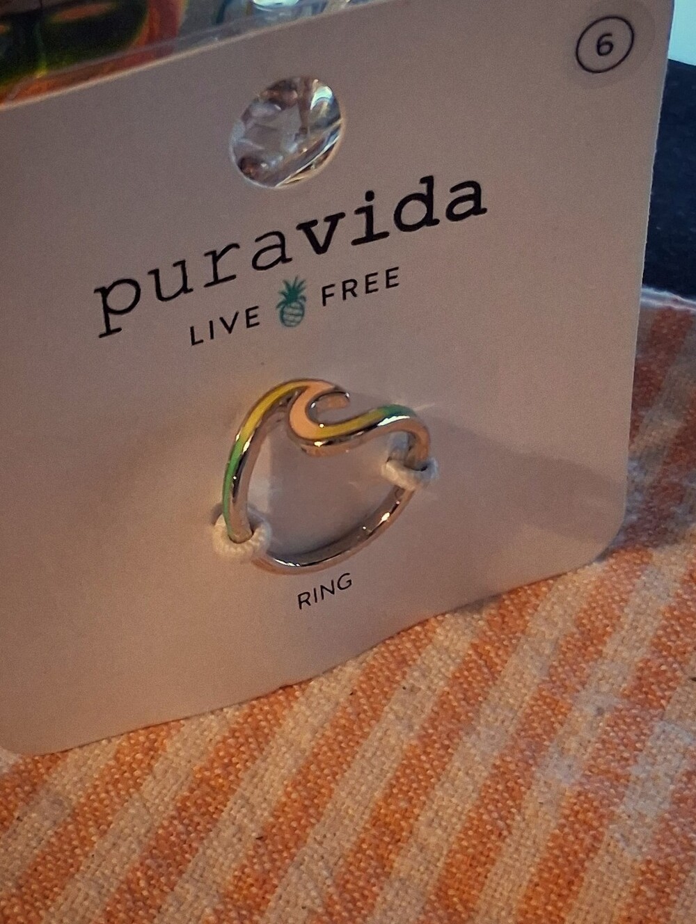 Pura Vida Rainbow Sherbert Wave Ring - Size 6 NWT! Silver w/ Green, Yellow, Pink